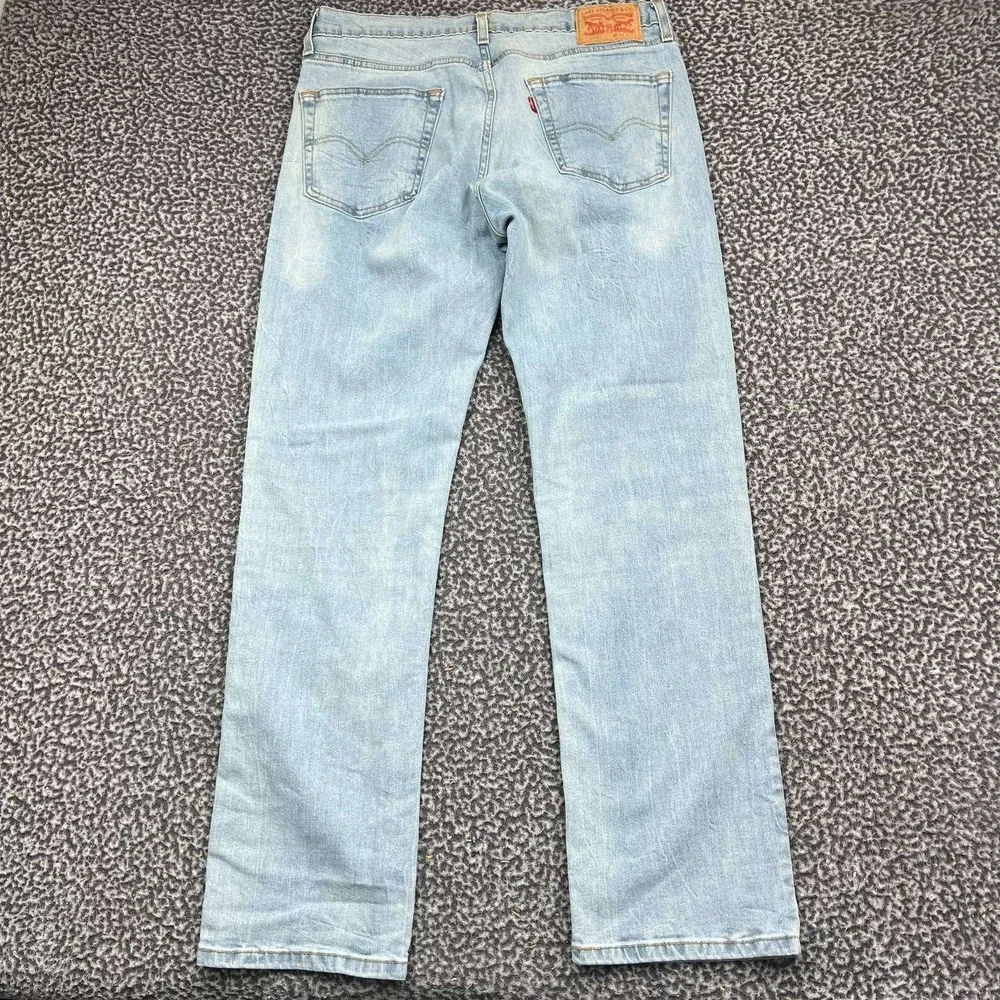 Levis 514 Jeans Men 34x32 Light Wash Blue Denim Pants Straight Fit Faded
